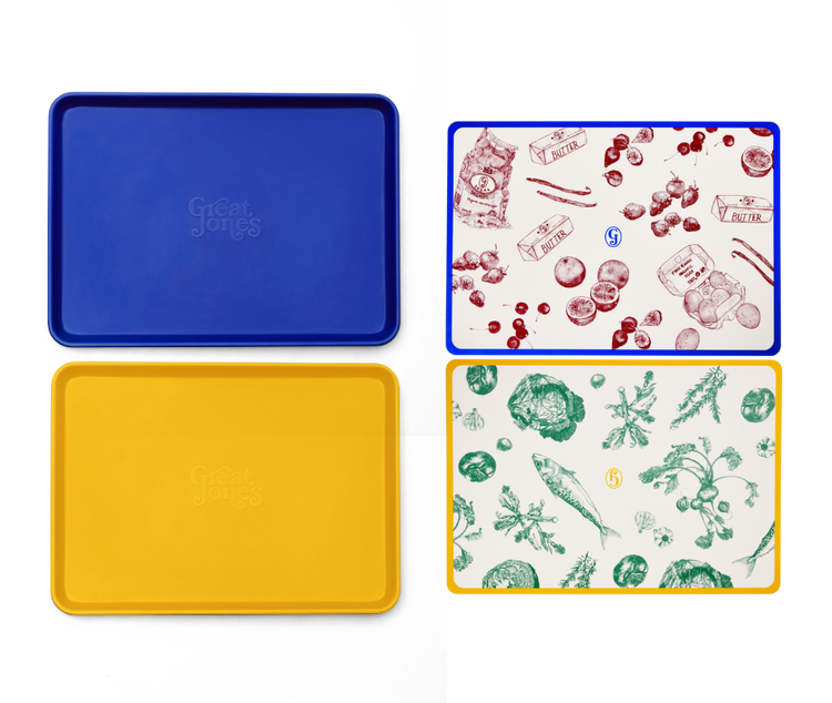 Holy Sheet Duo & Baking Mats Bundle Great Jones Blueberry Mustard