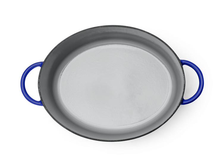 Enameled cast-iron Dutch oven in blueberry blue - top down no lid